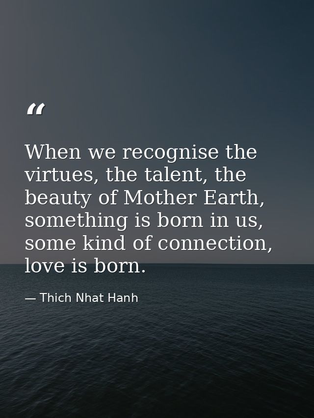 When we recognise the virtues, the talent, the beauty of Mother Earth, something is born in us, some kind of connection, — Thich Nhat Hanh