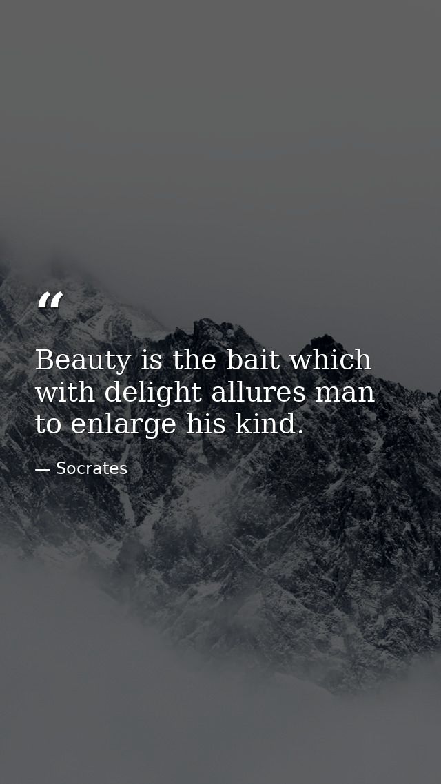 Beauty is the bait which with delight allures man to enlarge his kind. — Socrates