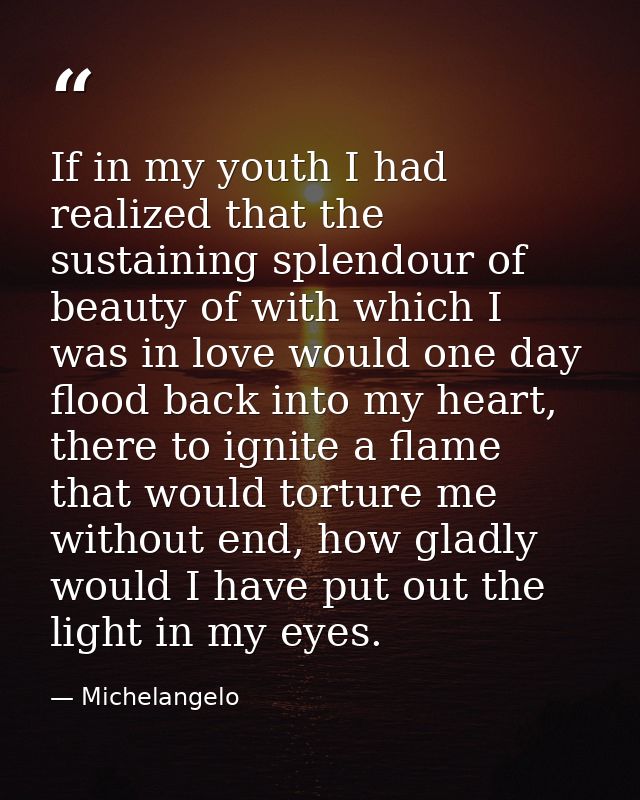 If in my youth I had realized that the sustaining splendour of beauty of with which I was in love would one day flood ba — Michelangelo