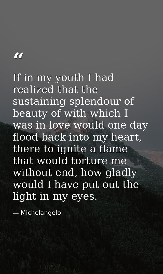 If in my youth I had realized that the sustaining splendour of beauty of with which I was in love would one day flood ba — Michelangelo