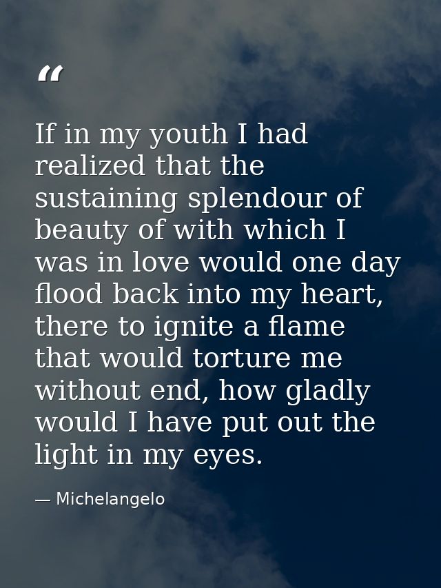 If in my youth I had realized that the sustaining splendour of beauty of with which I was in love would one day flood ba — Michelangelo