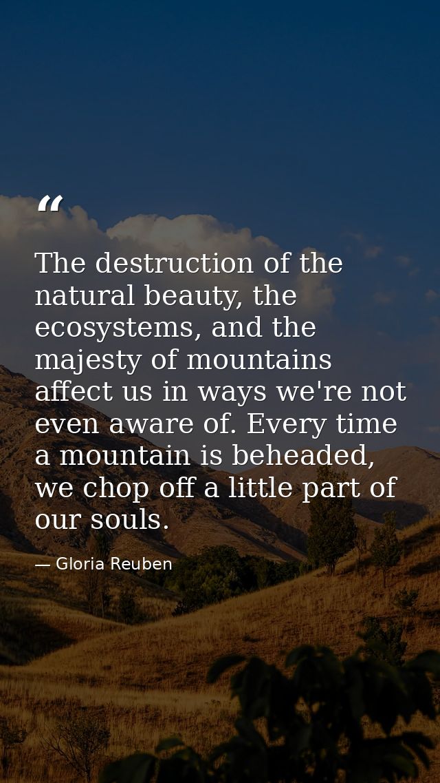 The destruction of the natural beauty, the ecosystems, and the majesty of mountains affect us in ways we're not even awa — Gloria Reuben