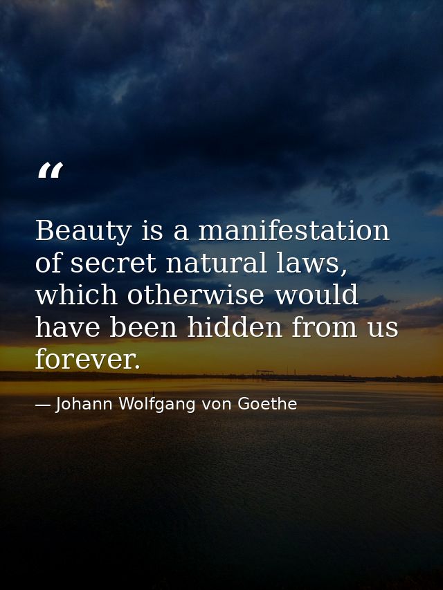 Beauty is a manifestation of secret natural laws, which otherwise would have been hidden from us forever. — Johann Wolfgang von Goethe