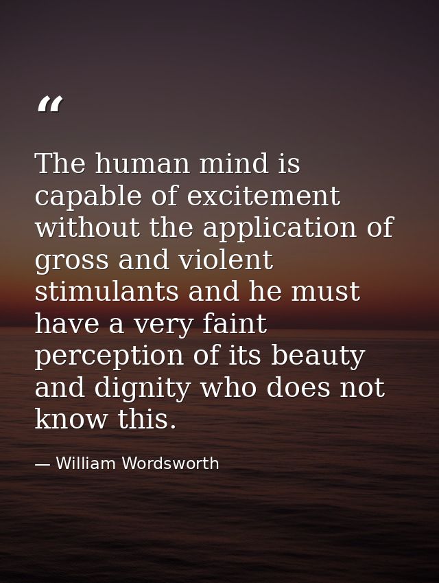 The human mind is capable of excitement without the application of gross and violent stimulants and he must have a very  — William Wordsworth