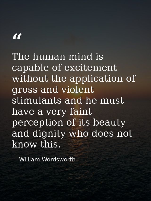 The human mind is capable of excitement without the application of gross and violent stimulants and he must have a very  — William Wordsworth
