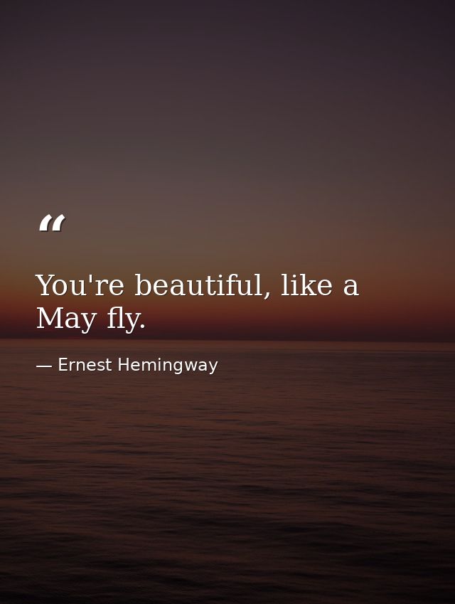 You're beautiful, like a May fly. — Ernest Hemingway