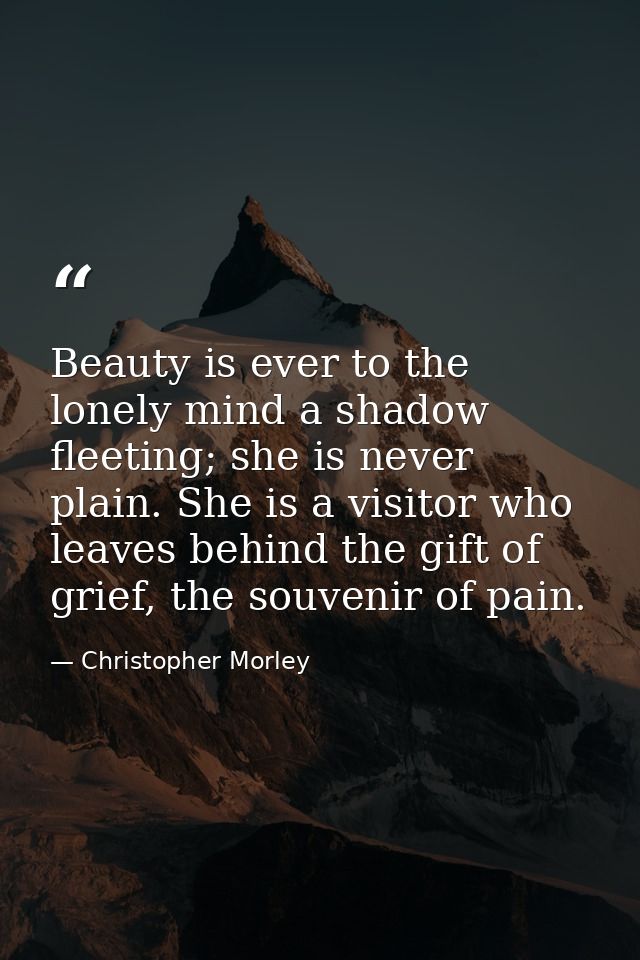 Beauty is ever to the lonely mind a shadow fleeting; she is never plain. She is a visitor who leaves behind the gift of  — Christopher Morley