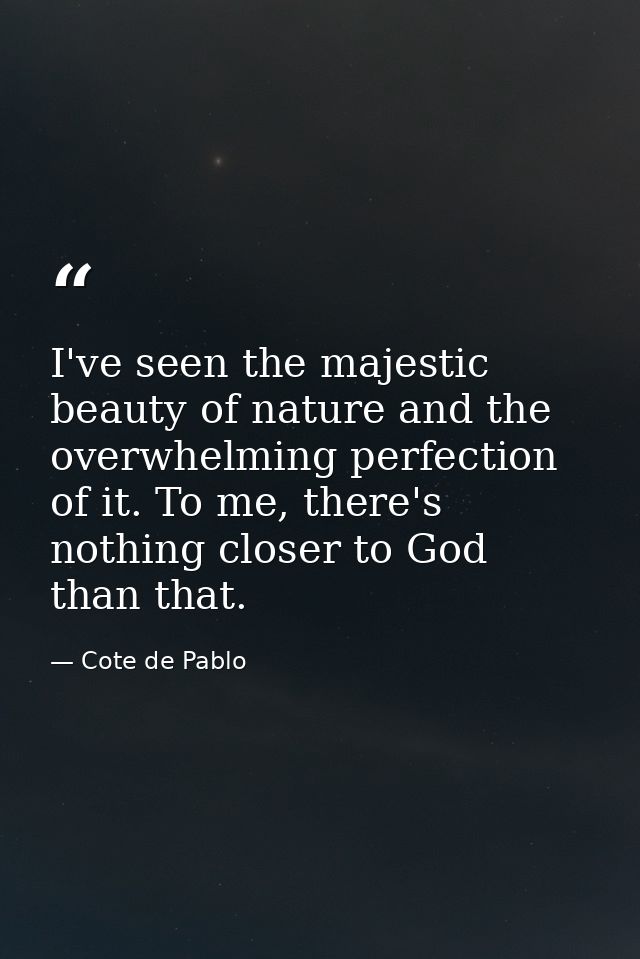 I've seen the majestic beauty of nature and the overwhelming perfection of it. To me, there's nothing closer to God than — Cote de Pablo