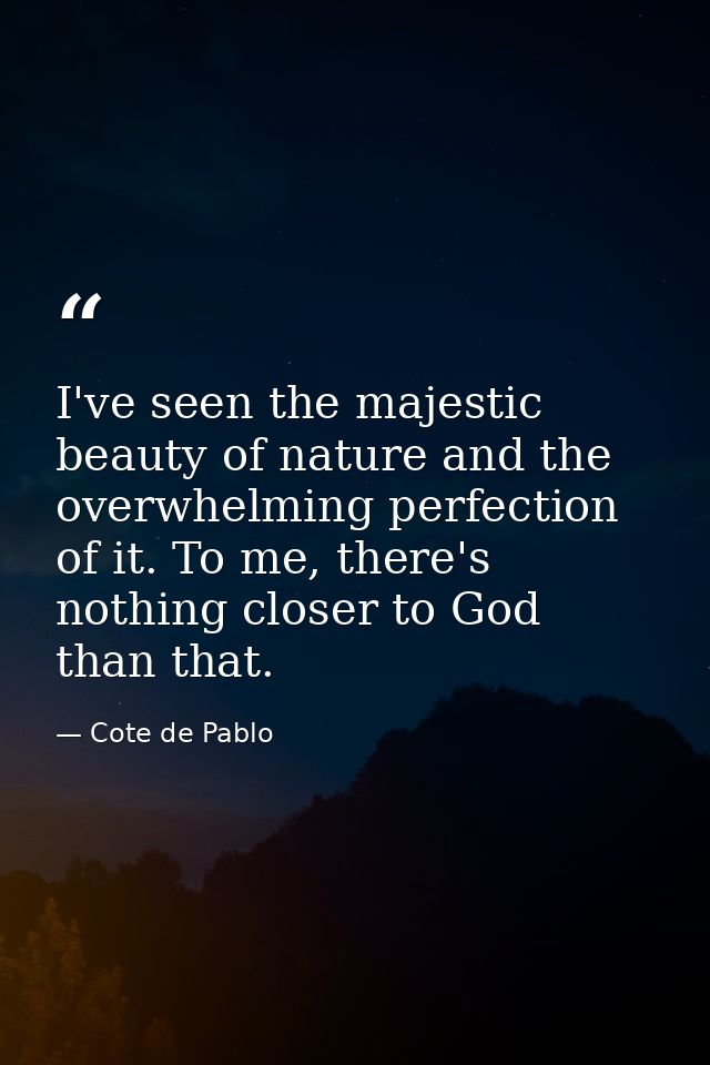 I've seen the majestic beauty of nature and the overwhelming perfection of it. To me, there's nothing closer to God than — Cote de Pablo
