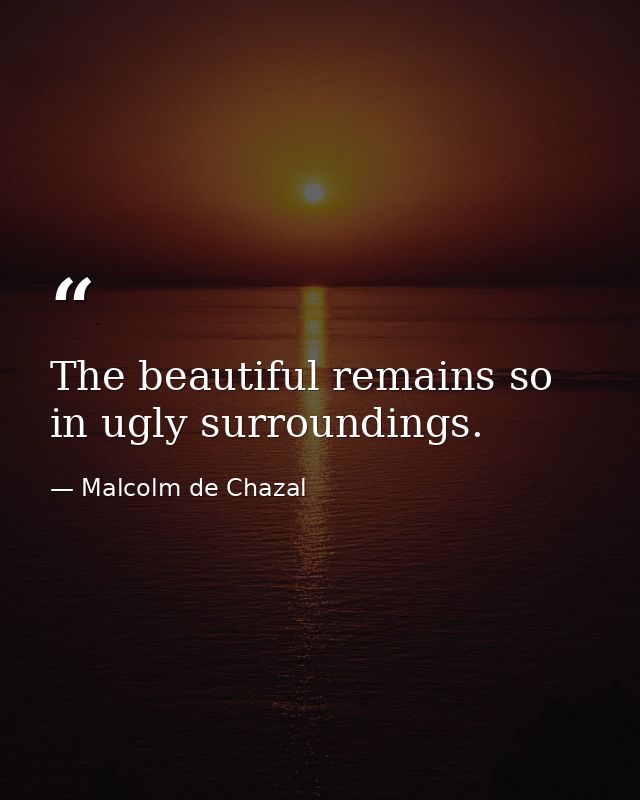 The beautiful remains so in ugly surroundings. — Malcolm de Chazal