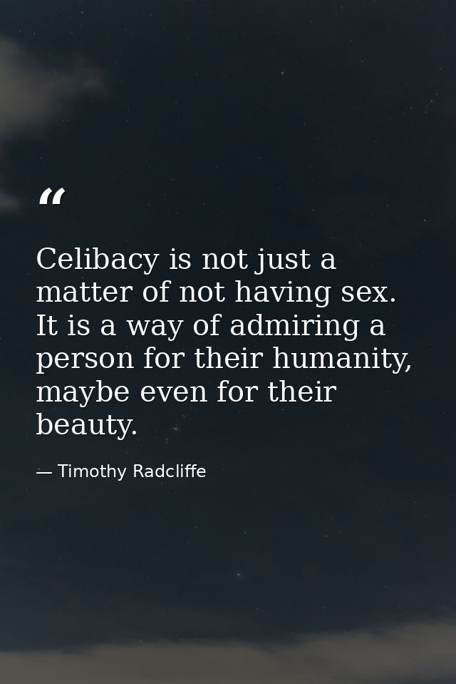 Celibacy is not just a matter of not having sex. It is a way of admiring a person for their humanity, maybe even for the — Timothy Radcliffe