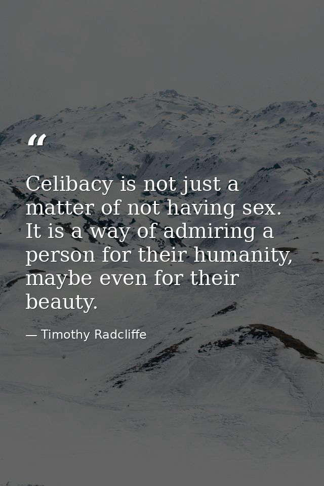 Celibacy is not just a matter of not having sex. It is a way of admiring a person for their humanity, maybe even for the — Timothy Radcliffe