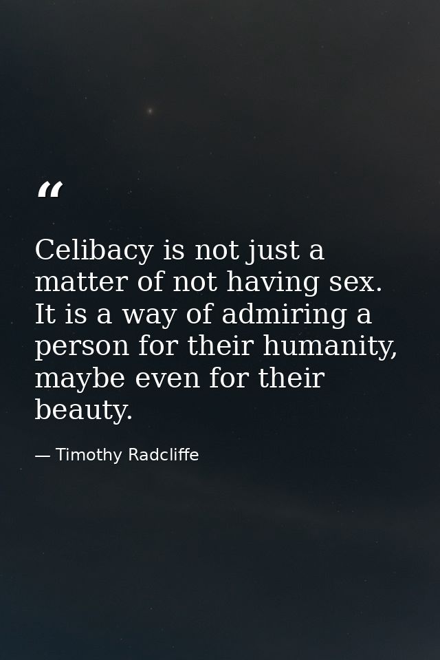 Celibacy is not just a matter of not having sex. It is a way of admiring a person for their humanity, maybe even for the — Timothy Radcliffe