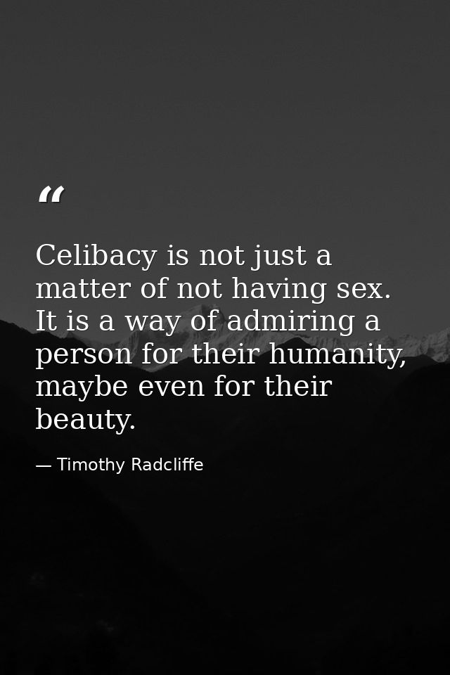 Celibacy is not just a matter of not having sex. It is a way of admiring a person for their humanity, maybe even for the — Timothy Radcliffe