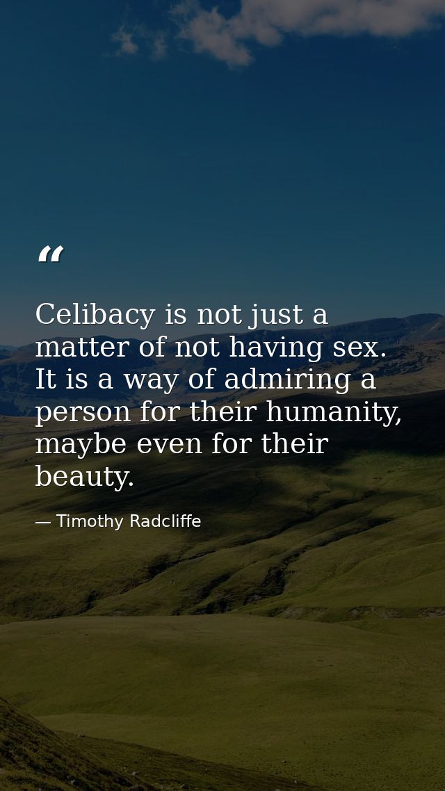 Celibacy is not just a matter of not having sex. It is a way of admiring a person for their humanity, maybe even for the — Timothy Radcliffe