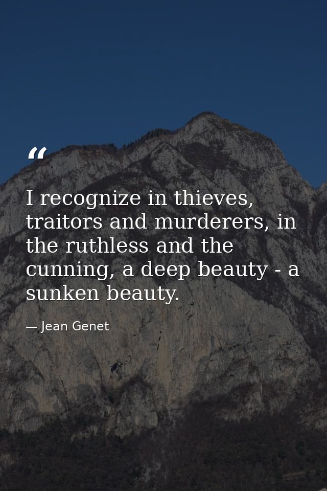 I recognize in thieves, traitors and murderers, in the ruthless and the cunning, a deep beauty - a sunken beauty. — Jean Genet