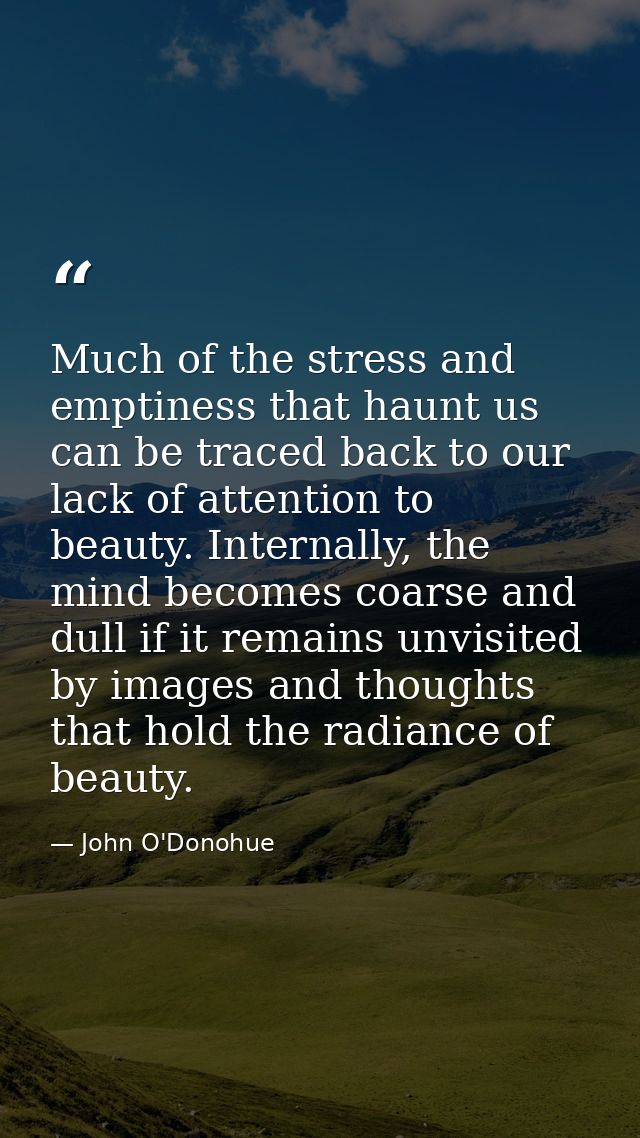 Much of the stress and emptiness that haunt us can be traced back to our lack of attention to beauty. Internally, the mi — John O'Donohue