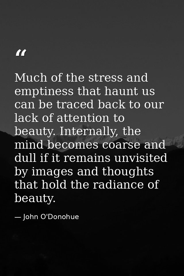 Much of the stress and emptiness that haunt us can be traced back to our lack of attention to beauty. Internally, the mi — John O'Donohue