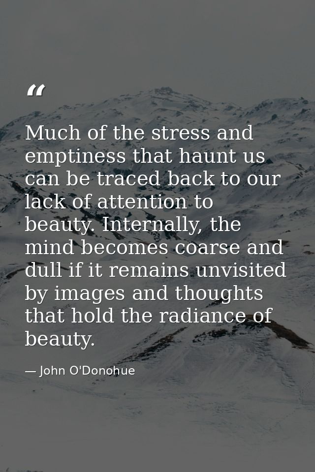 Much of the stress and emptiness that haunt us can be traced back to our lack of attention to beauty. Internally, the mi — John O'Donohue