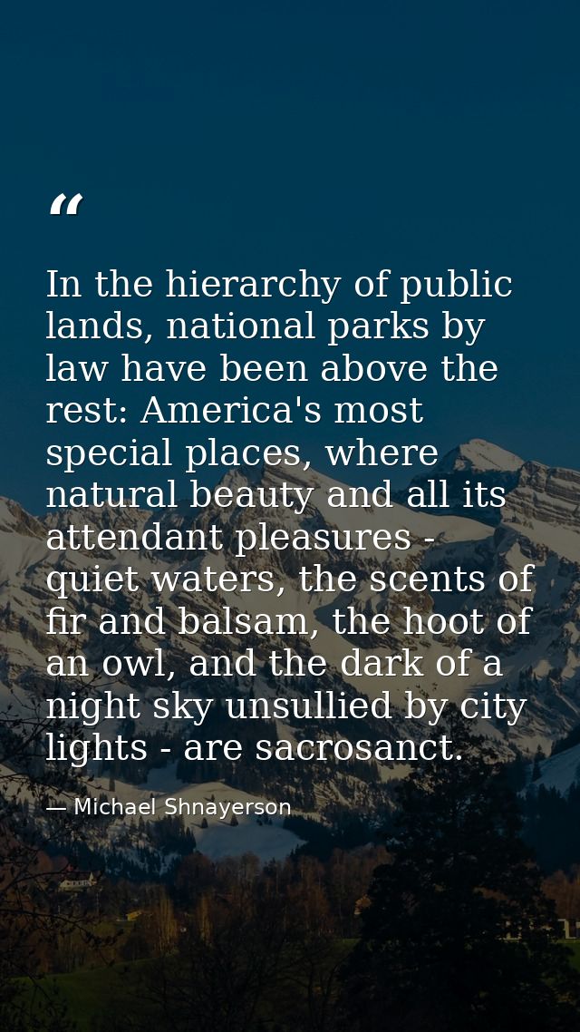 In the hierarchy of public lands, national parks by law have been above the rest: America's most special places, where n — Michael Shnayerson