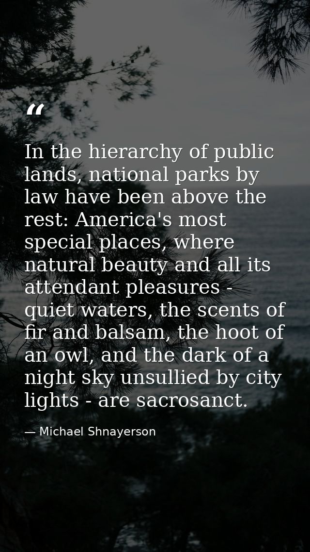 In the hierarchy of public lands, national parks by law have been above the rest: America's most special places, where n — Michael Shnayerson
