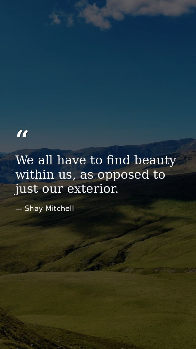 We all have to find beauty within us, as opposed to just our exterior. — Shay Mitchell
