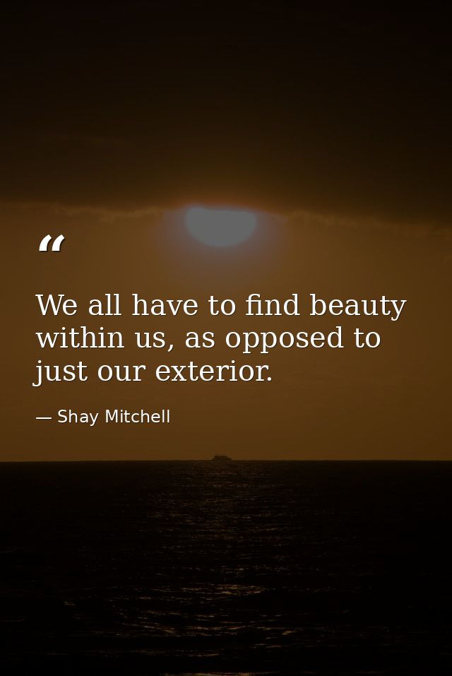 We all have to find beauty within us, as opposed to just our exterior. — Shay Mitchell