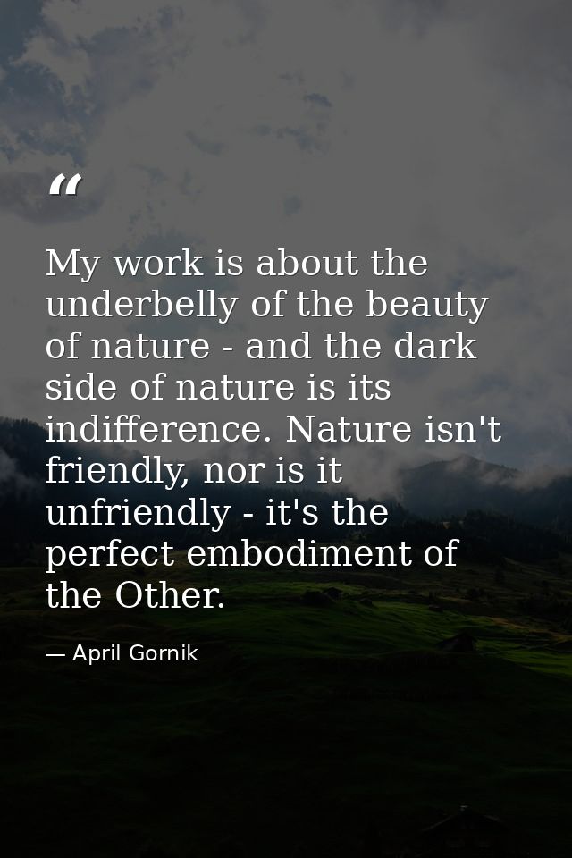 My work is about the underbelly of the beauty of nature - and the dark side of nature is its indifference. Nature isn't  — April Gornik