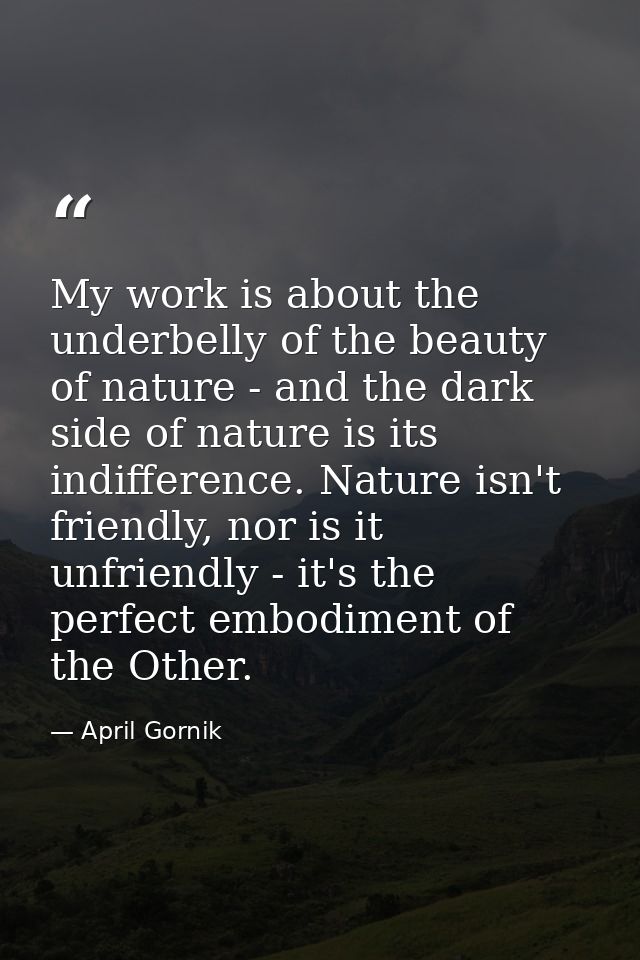 My work is about the underbelly of the beauty of nature - and the dark side of nature is its indifference. Nature isn't  — April Gornik