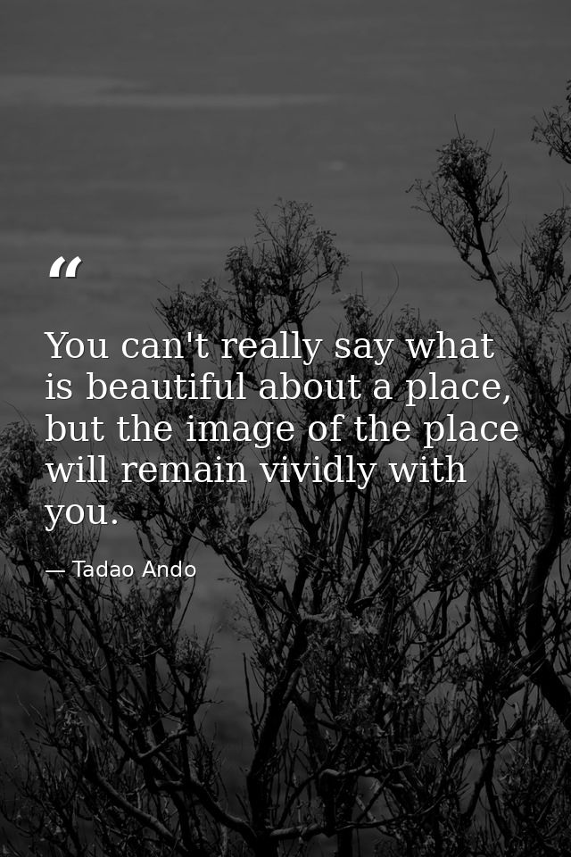You can't really say what is beautiful about a place, but the image of the place will remain vividly with you. — Tadao Ando