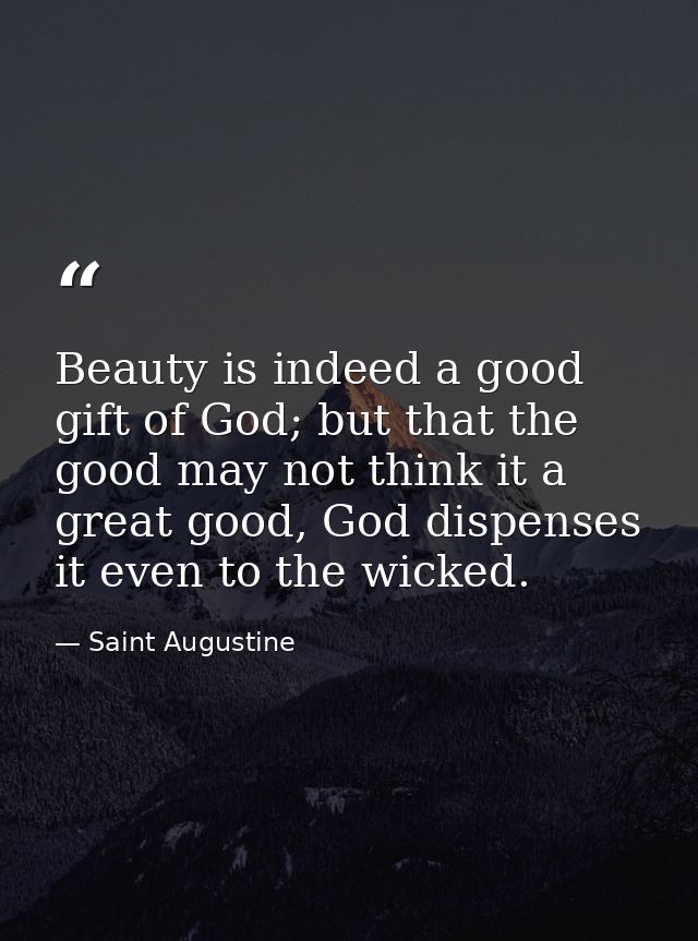 Beauty is indeed a good gift of God; but that the good may not think it a great good, God dispenses it even to the wicke — Saint Augustine