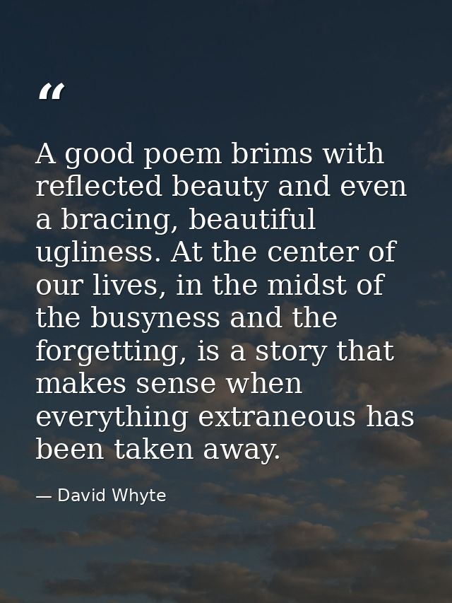 A good poem brims with reflected beauty and even a bracing, beautiful ugliness. At the center of our lives, in the midst — David Whyte