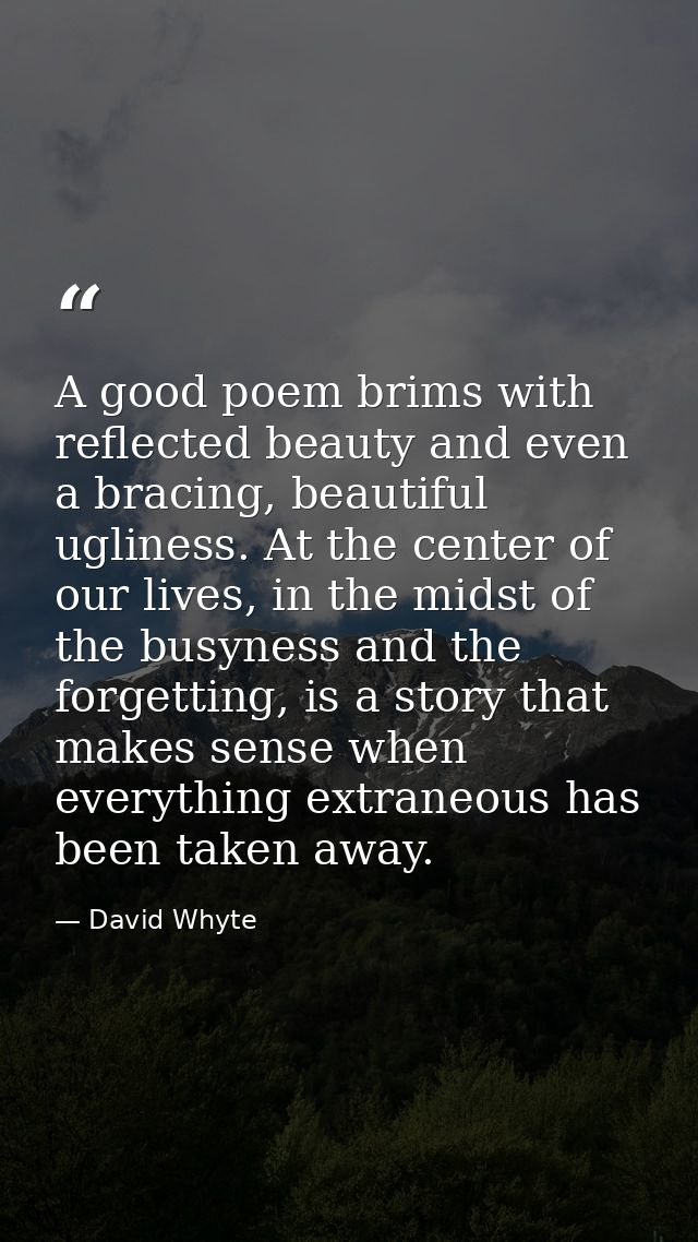 A good poem brims with reflected beauty and even a bracing, beautiful ugliness. At the center of our lives, in the midst — David Whyte