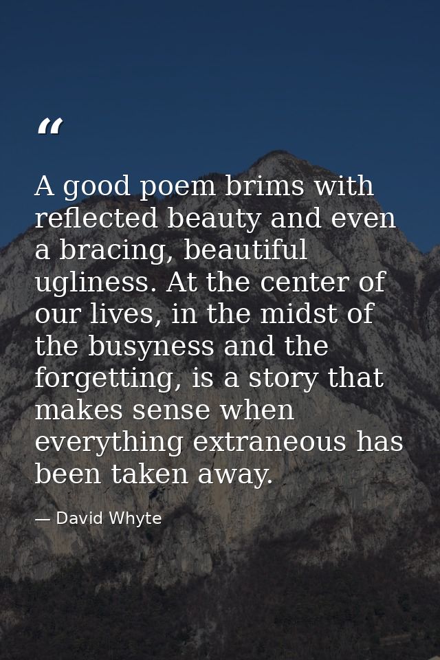 A good poem brims with reflected beauty and even a bracing, beautiful ugliness. At the center of our lives, in the midst — David Whyte