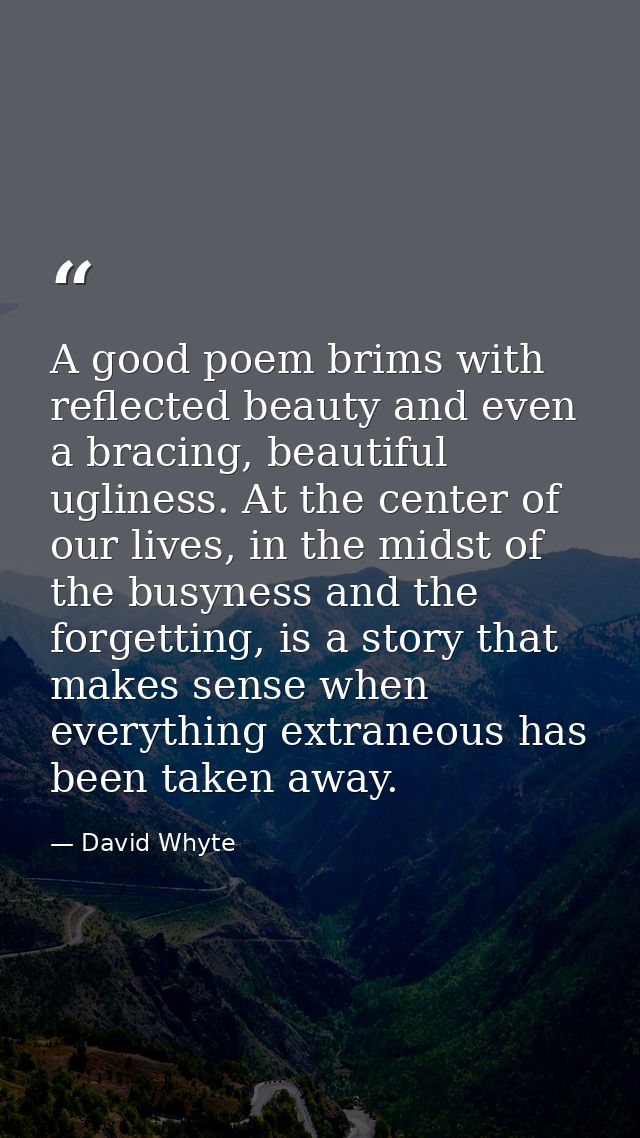 A good poem brims with reflected beauty and even a bracing, beautiful ugliness. At the center of our lives, in the midst — David Whyte
