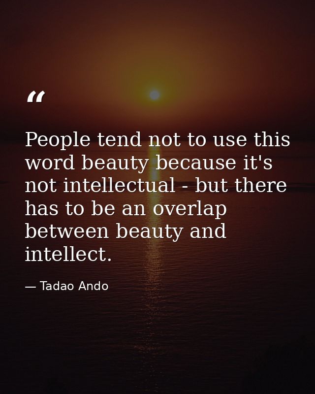 People tend not to use this word beauty because it's not intellectual - but there has to be an overlap between beauty an — Tadao Ando