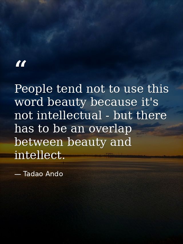 People tend not to use this word beauty because it's not intellectual - but there has to be an overlap between beauty an — Tadao Ando