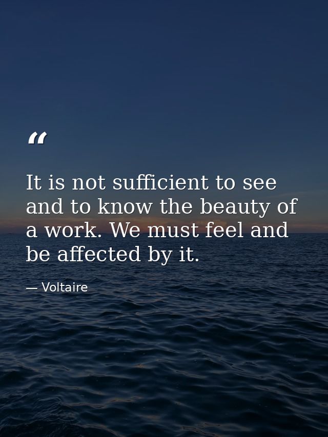 It is not sufficient to see and to know the beauty of a work. We must feel and be affected by it. — Voltaire