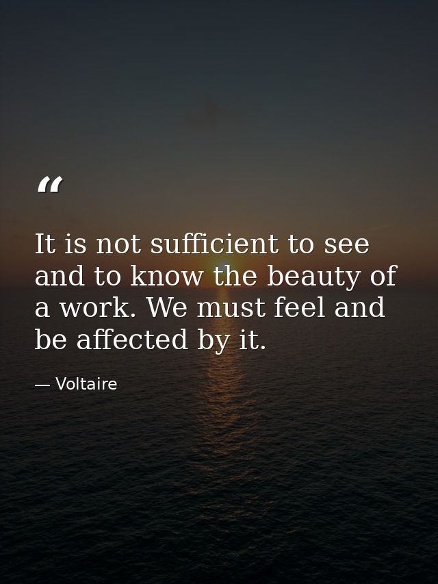 It is not sufficient to see and to know the beauty of a work. We must feel and be affected by it. — Voltaire