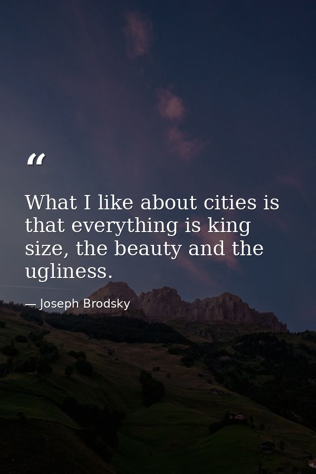 What I like about cities is that everything is king size, the beauty and the ugliness. — Joseph Brodsky