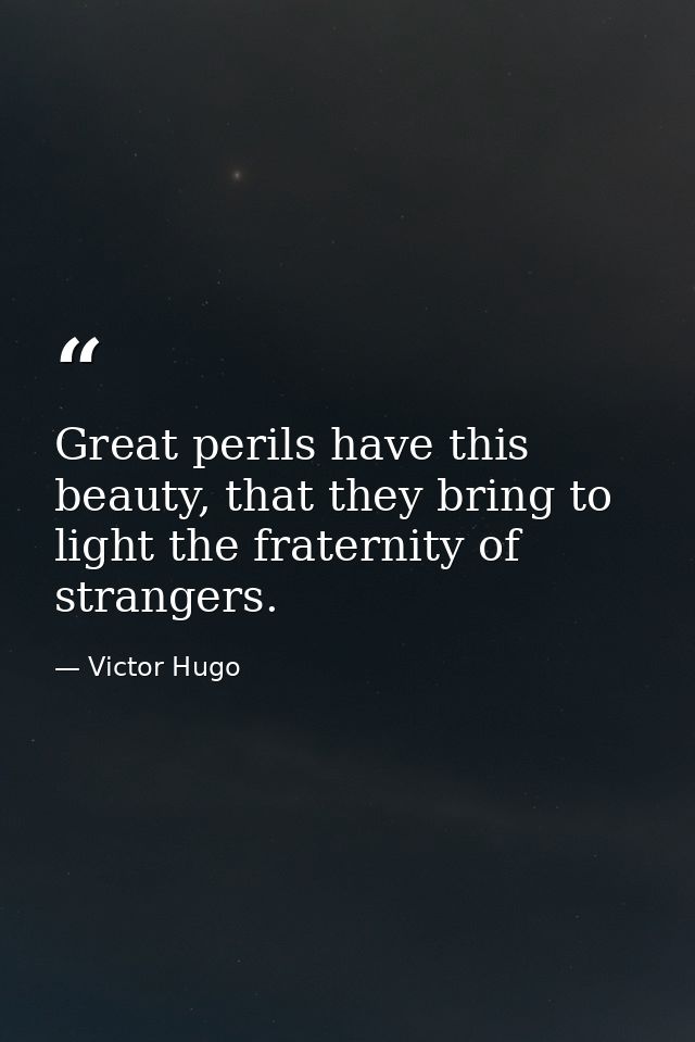 Great perils have this beauty, that they bring to light the fraternity of strangers. — Victor Hugo