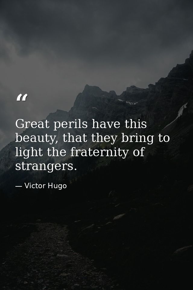 Great perils have this beauty, that they bring to light the fraternity of strangers. — Victor Hugo