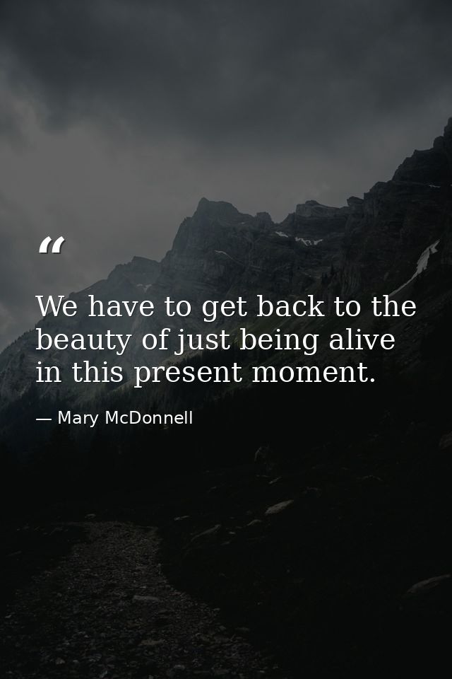 We have to get back to the beauty of just being alive in this present moment. — Mary McDonnell