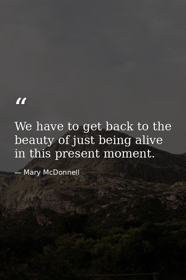 We have to get back to the beauty of just being alive in this present moment. — Mary McDonnell