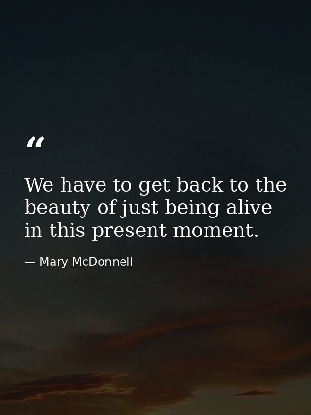 We have to get back to the beauty of just being alive in this present moment. — Mary McDonnell