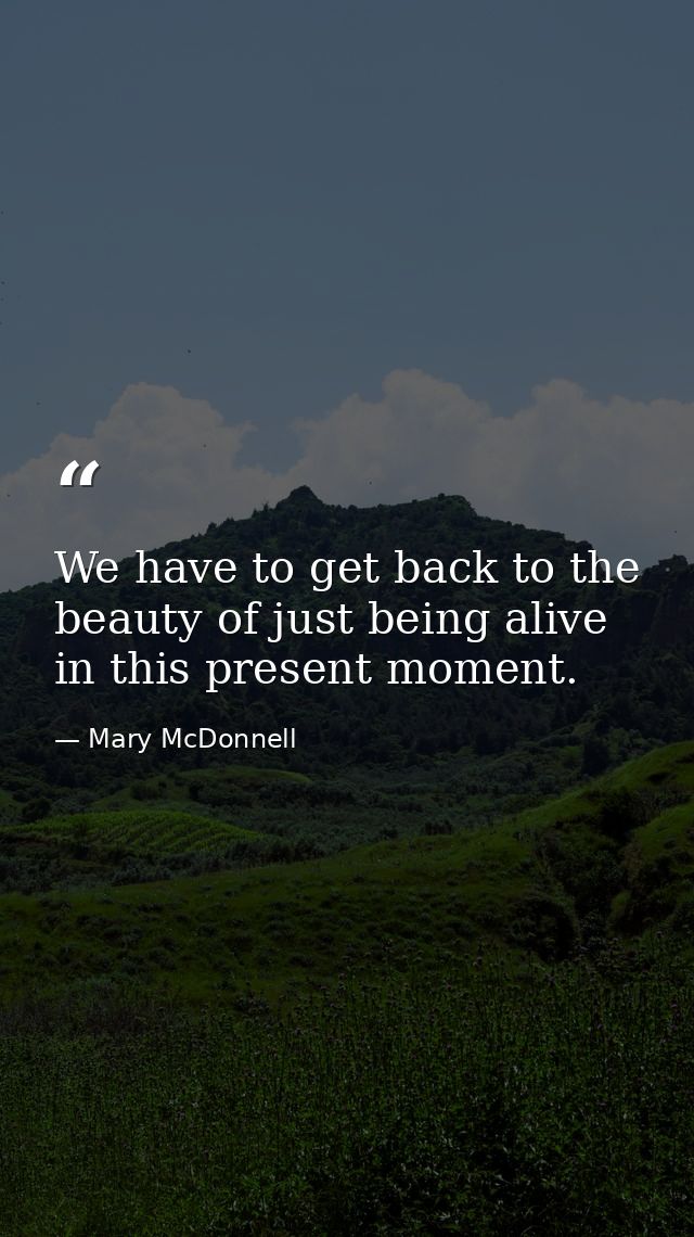 We have to get back to the beauty of just being alive in this present moment. — Mary McDonnell