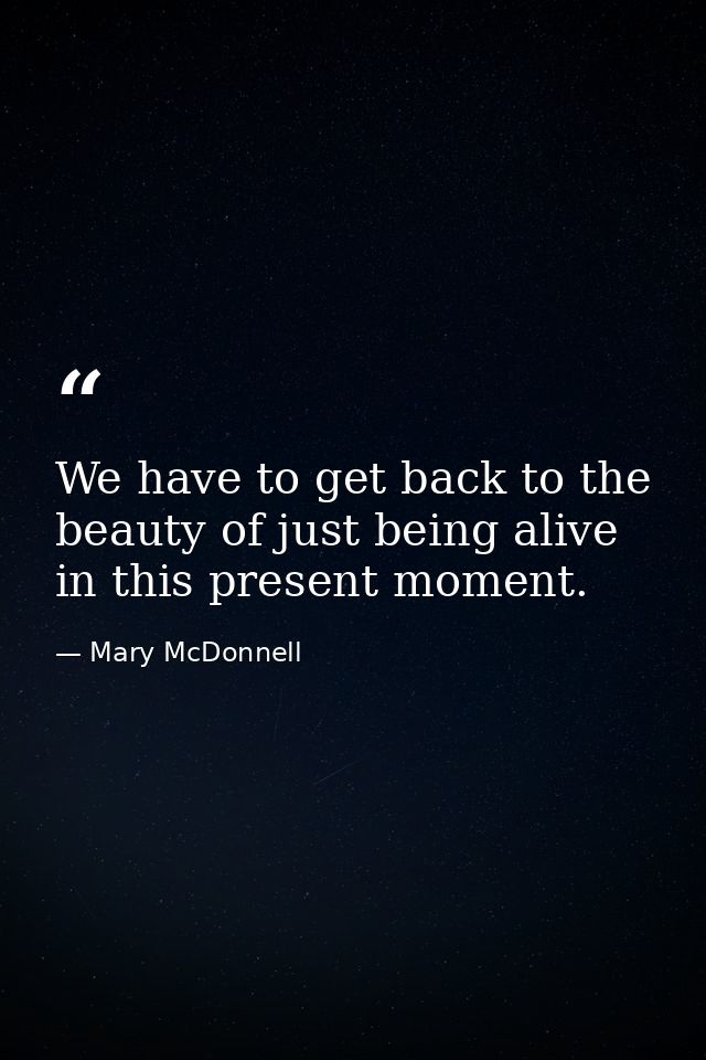 We have to get back to the beauty of just being alive in this present moment. — Mary McDonnell