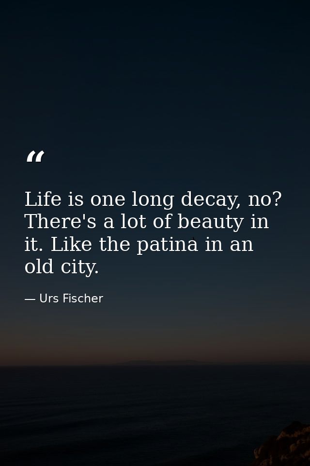Life is one long decay, no? There's a lot of beauty in it. Like the patina in an old city. — Urs Fischer