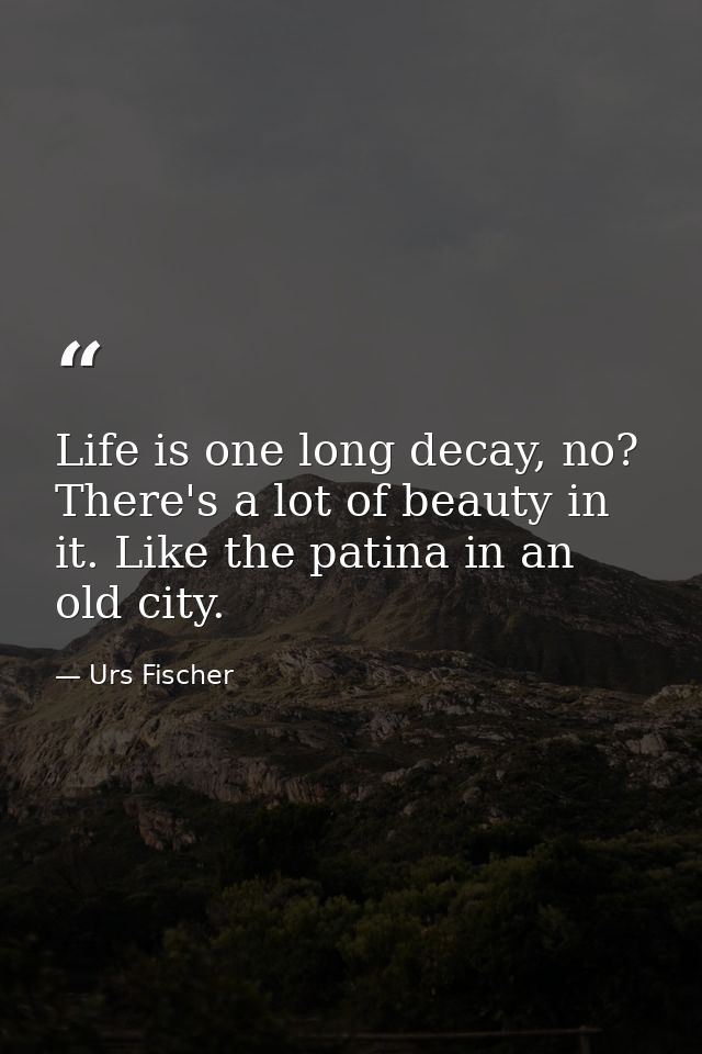 Life is one long decay, no? There's a lot of beauty in it. Like the patina in an old city. — Urs Fischer