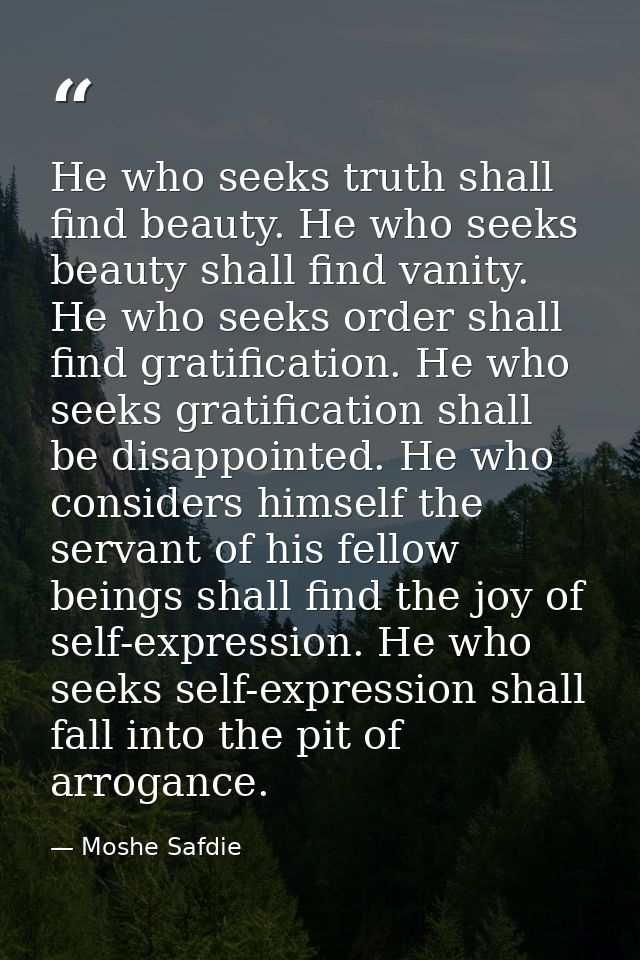 He who seeks truth shall find beauty. He who seeks beauty shall find vanity. He who seeks order shall find gratification — Moshe Safdie